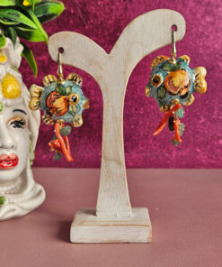 orecchini siciliani con pesci in ceramica di caltagirone corallo rosso e amazzonite