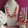 parure collana e bracciale con perle di fiume e corallo naturale rosso