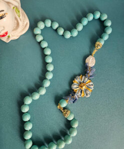 Alternative view of Collana Siciliana con Turchese Aulite e Fiore in Ceramica di Caltagirone