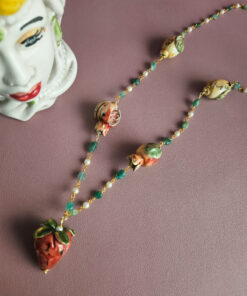 Alternative view of Collana a Catena Rosario Lunga con Giada , Perle e Frutti in Ceramica di Caltagirone