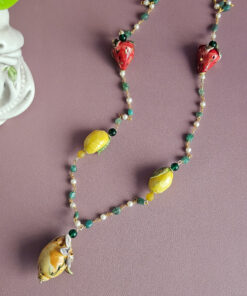 Alternative view of Collana a Catena Rosario Lunga con Giada , Perle e Frutti in Ceramica di Caltagirone