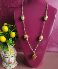 Collana a catena con giada verde e frutta in ceramica di caltagirone