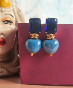 Alternative view of Orecchini SUGAR con Cuori Turchesi in Ceramica e Occhio di Gatto Blu