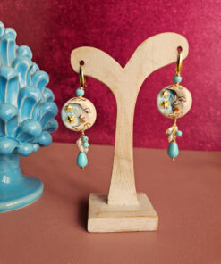 Orecchini siciliani con ceramica di caltagirone dipinta a mano pasta di turchese e perle