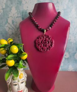 Alternative view of Collana fatto a mano con Rubizoisite e Ciondolo Giada Burma Fucsia