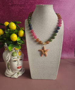 collana girocollo in tormalina arcobaleno e stella marina in ceramica di caltagirone