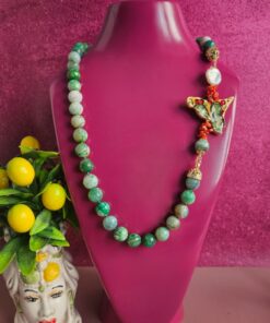 collana lunga con agata fuoco verde e sicilia in ceramica di caltagirone