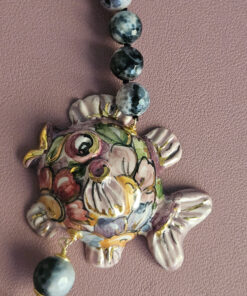 Alternative view of Sicilian Necklace with Ruby Jade  and Striped Stones and Sicily Ceramic Fish