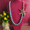 collana lunga siciliana con angelite giada rosa e stella marina in ceramica di caltagirone