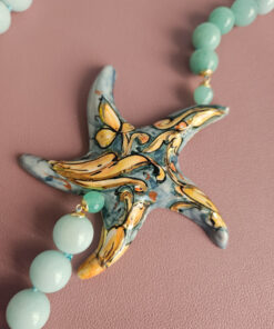 Alternative view of Sicilian Necklace with Aquamarine Jade Stones and Ceramic Starfish
