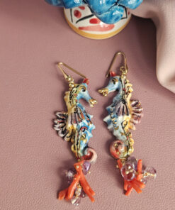 orecchini siciliani con cavallucci ametista e corallo rosso