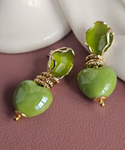 Alternative view of Orecchini SUGAR con Cuori Verde in Ceramica e Occhio di Gatto Verde