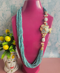 collana cristalli azzurri con pesce in ceramica di caltagirone