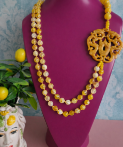 Collana Doppia con Agata Fuoco Gialla e Giada Burma Laterale