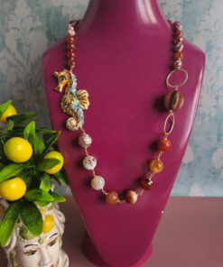 Alternative view of Sicilian Necklace with Red Stones and Sicily Ceramic Fish