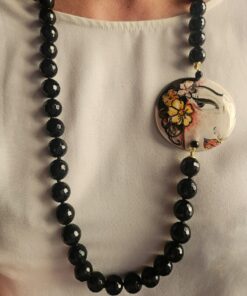 collana siciliana in onice con ceramica di caltagirone dipinta a mano