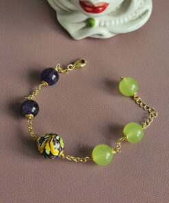 bracciale a catena con ametista giada gialla e sfera in ceramica di caltagirone