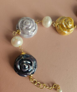 Alternative view of Sicilian Bracelet with Ceramic Roses and Pearls