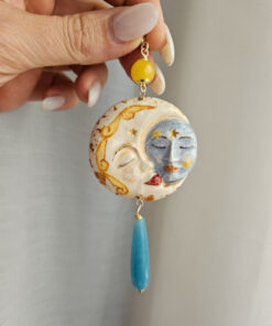 ciondolo sole luna in ceramica di caltagirone