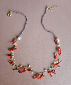 collana con cristalli viola e corallo naturale rosso