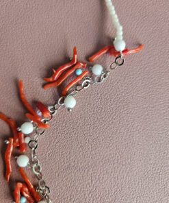 Alternative view of Thin Necklace with White Stones Red Coral Branches