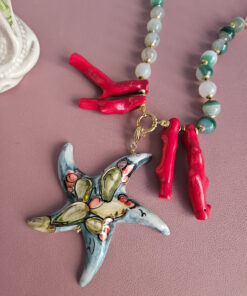 Alternative view of Statement Necklace with Green Stones and Sicilian Ceramic Starfish
