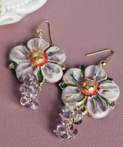 Alternative view of Sicilian Earrings with Ceramic Flowers and Amethyst Stones