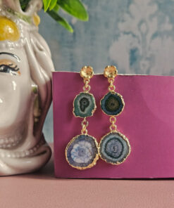 Orecchini pendenti con Agata Naturale verde acqua e blu