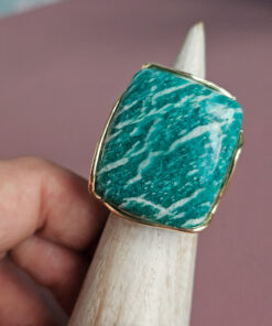 Alternative view of Anello Quadrato in Argento 925 Placcato Oro con Amazzonite