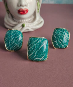 anello quadrato in argento 925 placcato oro con amazzonite naturale