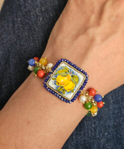 bracciale a catena con pietre colorate e maiolica di caltagirone 16