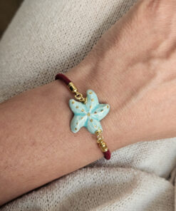 bracciale a corda con stella marina in ceramica di caltagirone dipinta a mano