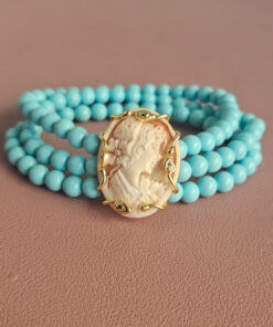 Alternative view of Multi Strand Bracelet with Turquoise Paste Stones and Shell Cameo