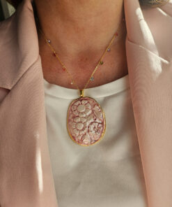 Alternative view of Collana a Catena in Argento 925 Placcato Oro con Zirconi Colorati e Cammeo in Ceramica