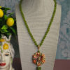 collana decollete con giada verde e fiore in ceramica di caltagirone