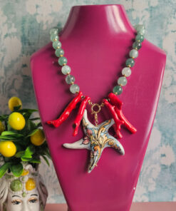 Alternative view of Statement Necklace with Green Stones and Sicilian Ceramic Starfish