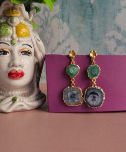 orecchini pendenti con agata naturale blue e verde