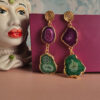 orecchini pendenti con pietre naturali di agata druzy naturale fucsia e verde acqua