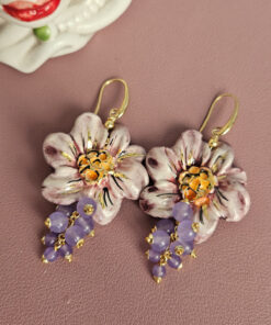 Alternative view of Sicilian Earrings with Ceramic Flowers and Liliac Stones