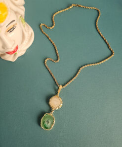 Alternative view of Catena in Acciaio Inossidabile con Ciondolo Pendente con 2 Pietre di Agata Naturale