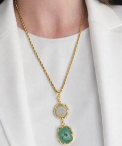 Catena in Acciaio Inossidabile con Ciondolo Pendente con 2 Pietre di Agata Naturale