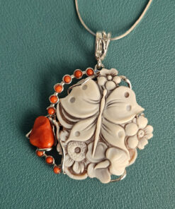 Alternative view of Shell Cameo Pendant and Red Coral