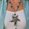 Collana Siciliana con Pasta di Turchese, Pietra Lavica e Stella Marina in Ceramica di Caltagirone