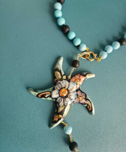 Alternative view of Collana Siciliana con Pasta di Turchese, Pietra Lavica e Stella Marina in Ceramica di Caltagirone