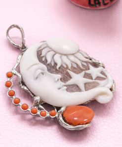 Alternative view of Shell Cameo Pendant and Red Coral