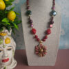 collana girocollo con pasta di corallo rosso e fiore in ceramica di caltagirone