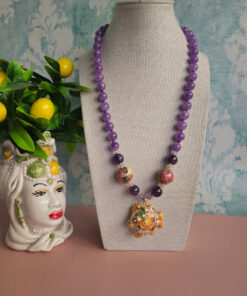Alternative view of Collana Girocollo in Ametista con Ceramica di Caltagirone