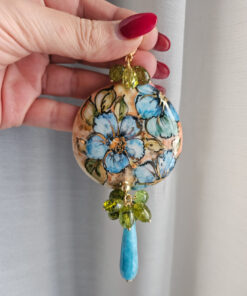 Ciondolo in Ceramica di Caltagirone Dipinta a Mano con Peridoto e Angelite