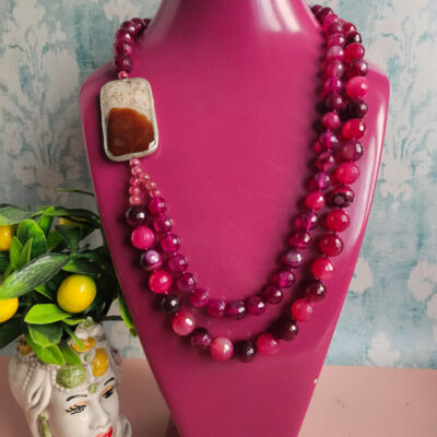Collana Doppia con Agata Sfumata Fucsia e Giada Naturale