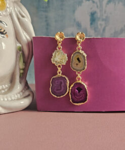 Orecchini Pendenti con Agata Naturale bianco e fucsia